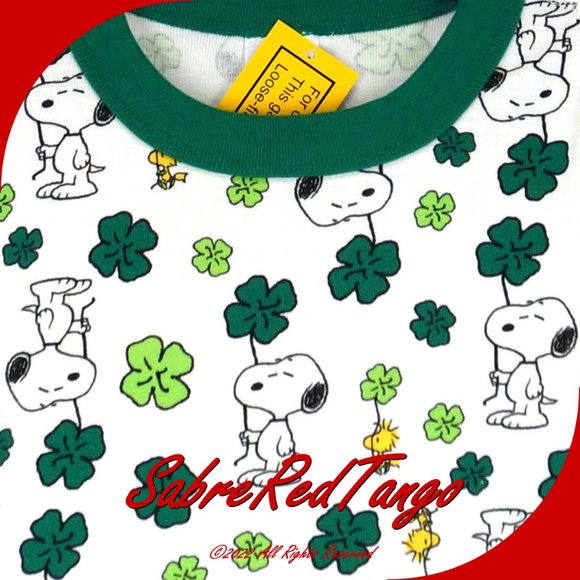 NWT Hanna Andersson Organic Long Johns Pajamas Peanuts Snoopy Shamrock 100 4T 4 - Picture 2 of 4